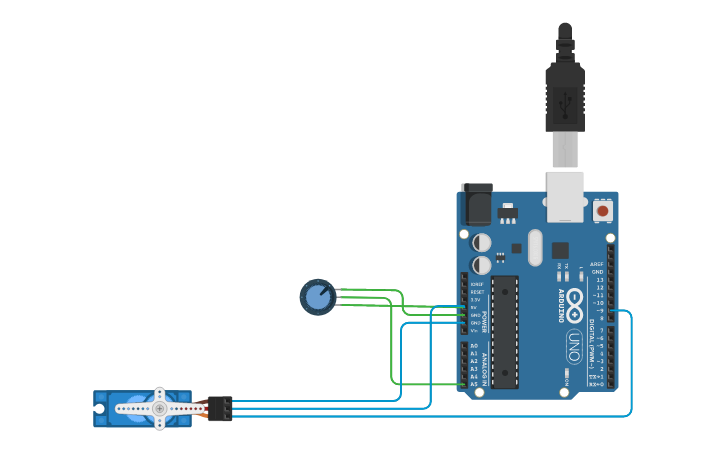 Circuit design Motor Servo - with Potentiometer - Tinkercad