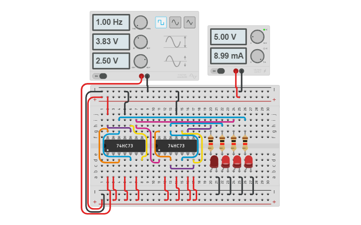 Circuit design contador binario jk 3 bit - Tinkercad
