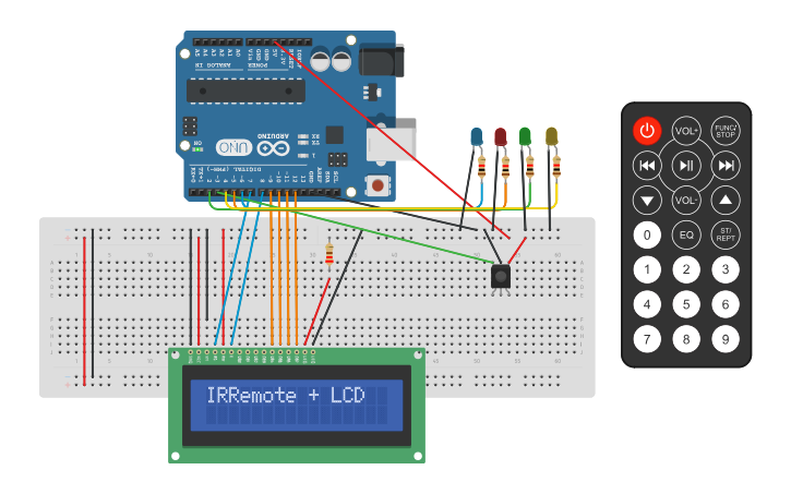 Circuit design Rendi Saputra Remote + LCD Display + LED - Tinkercad