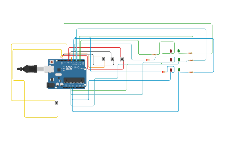 Circuit design 3 doors interlocking system - Tinkercad
