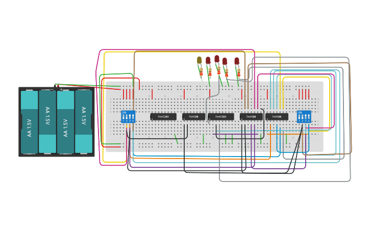 Circuit design 3-bit multiplier - Tinkercad