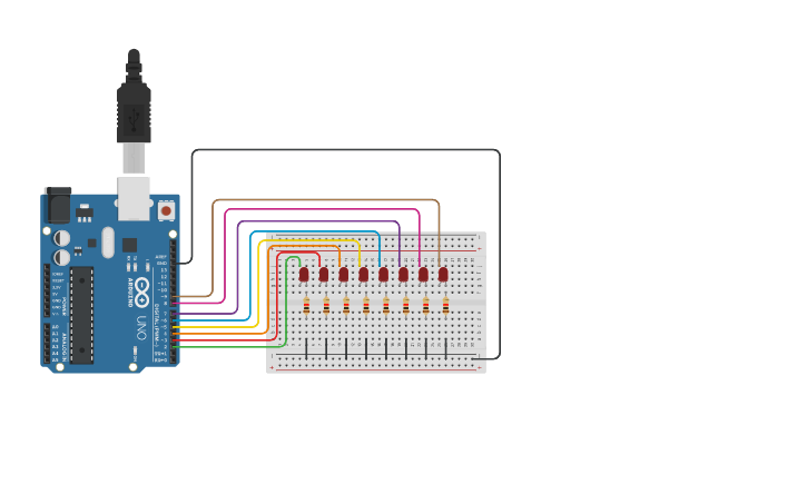 Circuit design Knight Rider Lights Arduino Circuit - David Joe - Tinkercad