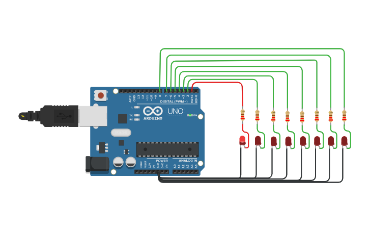 Circuit design Multiple Blinking LED - Tinkercad