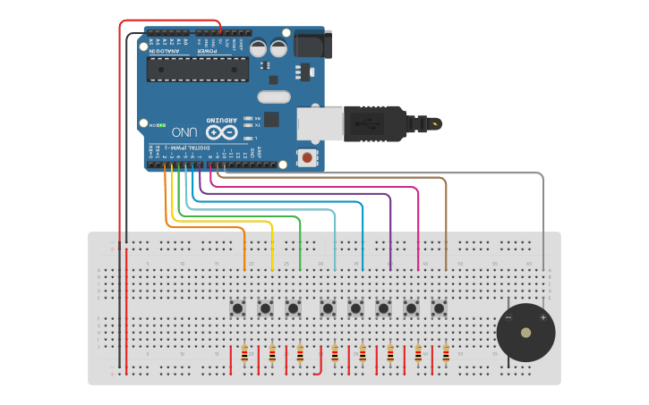 Pinano Arduino Circuit design Piano Using Arduino - Tinkercad