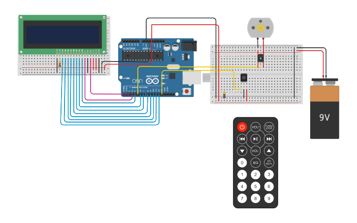 Circuit design Simple Washing machine control with IR remote - Tinkercad