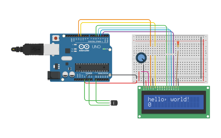 Circuit design LCD Interfacing - Tinkercad