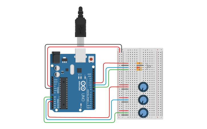 Circuit design RGB LED - Tinkercad