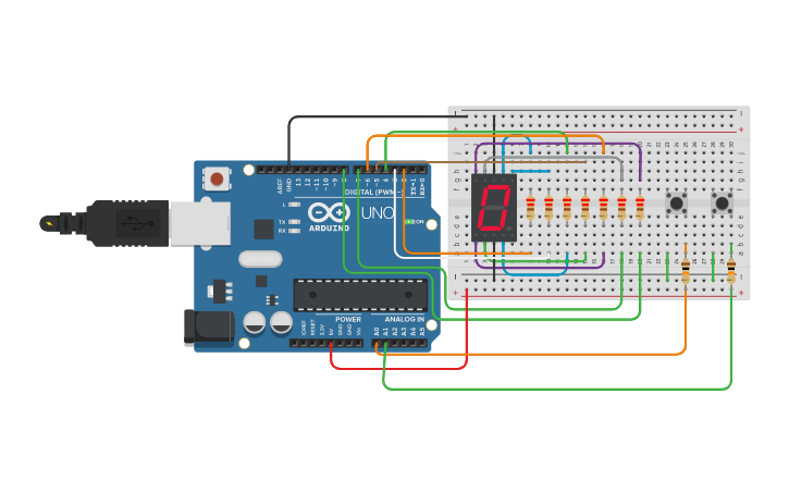 Circuit design Led display de 7 segmentos - Tinkercad