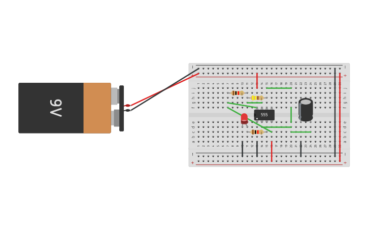 Circuit design 555 Flashing LED - Tinkercad