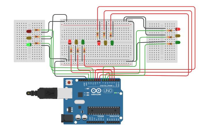 Circuit design day 1 four way traffic light by arun - Tinkercad
