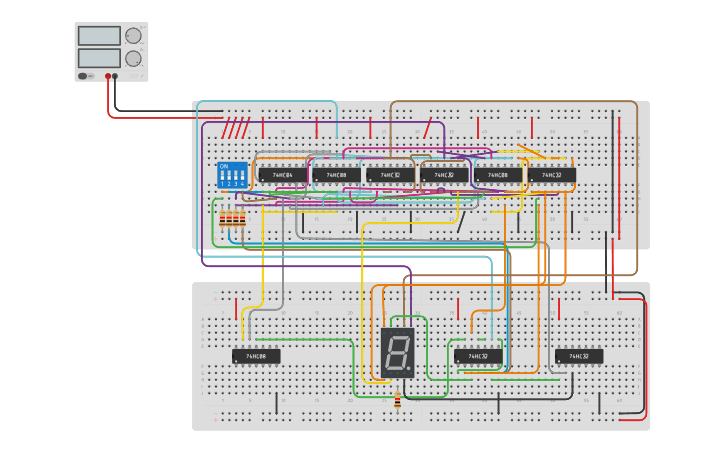 Circuit design displays 7 segmentos practica - Tinkercad