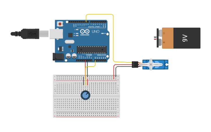 Circuit design servo motor with potenciometro - Tinkercad