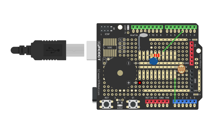 Circuit design Optical Arduino Theremin - Tinkercad