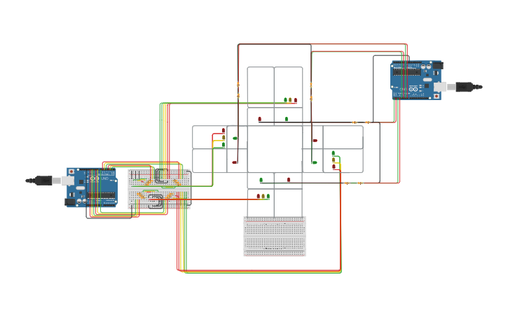 Circuit design Jeremy Traffic Light Intersection Original - Tinkercad