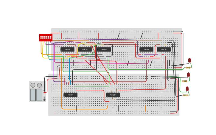Circuit design 3 bit comparetor - Tinkercad