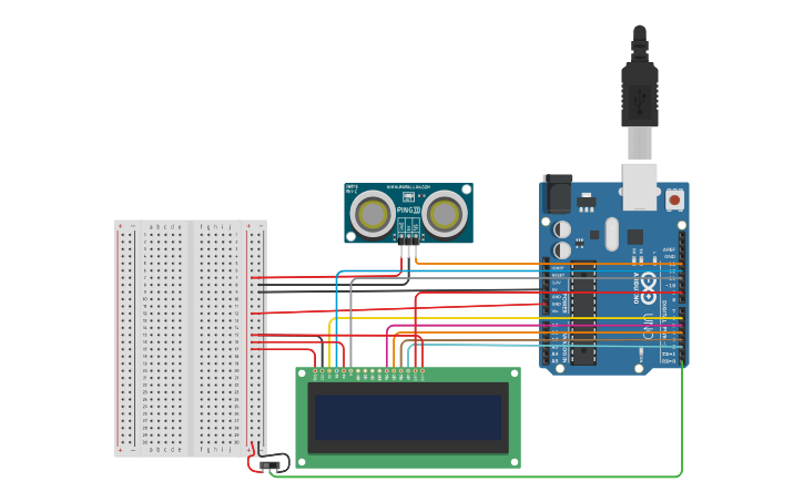 Circuit design LCD distance sensor - Tinkercad