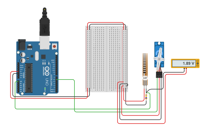 Arduino Finger Project Circuit design Robotic Finger in Arduino thru Tinkercad - Tinkercad