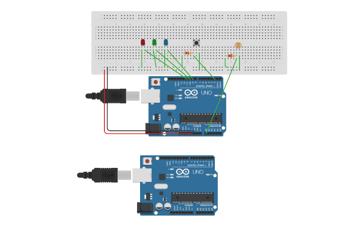 Circuit design Led brightness setter using Photoresistor - Tinkercad