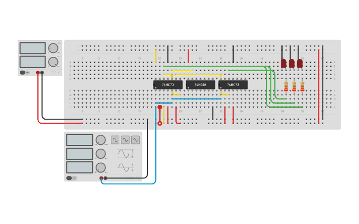 Circuit design 3-Bit Synchronous Up Counter - Tinkercad