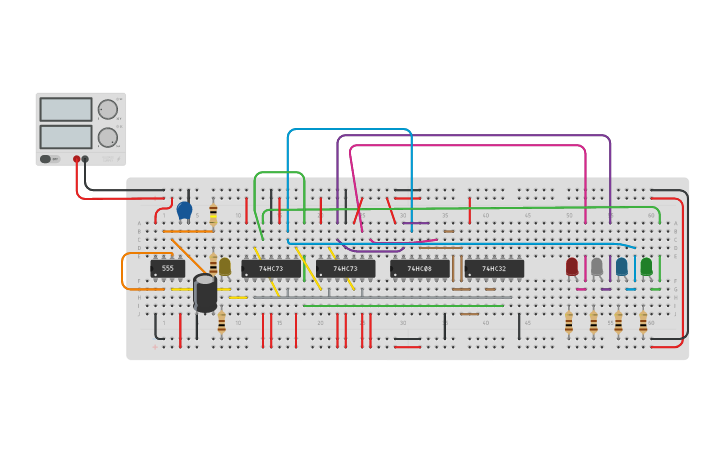Circuit design Kelompok 19_Asynchronous Down Counter Mod 11 - Tinkercad