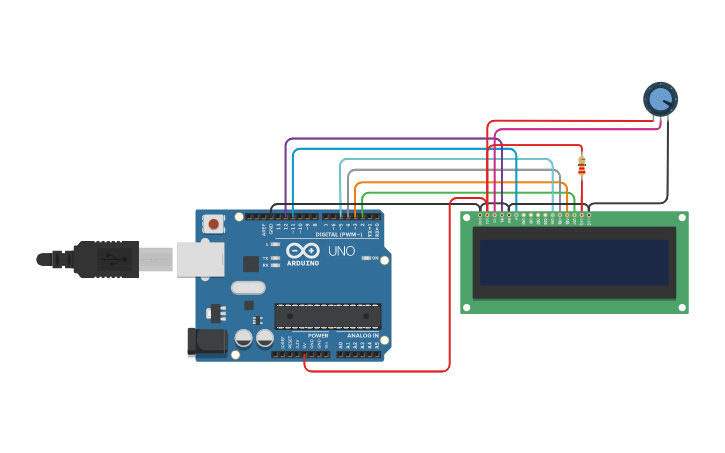 Circuit design 16X2 LCD Hello World Projesi - Tinkercad