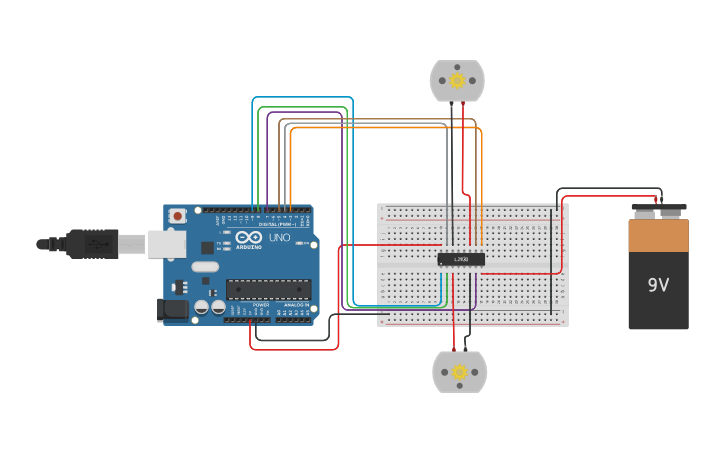 Circuit design Control DC Motors with L293D Motor Driver IC - Tinkercad