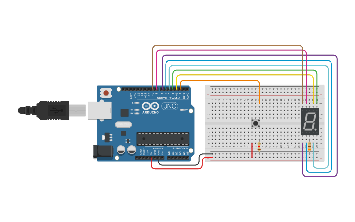 Circuit design Contagem Display 7 Segmentos com Botão no C++ com While ...