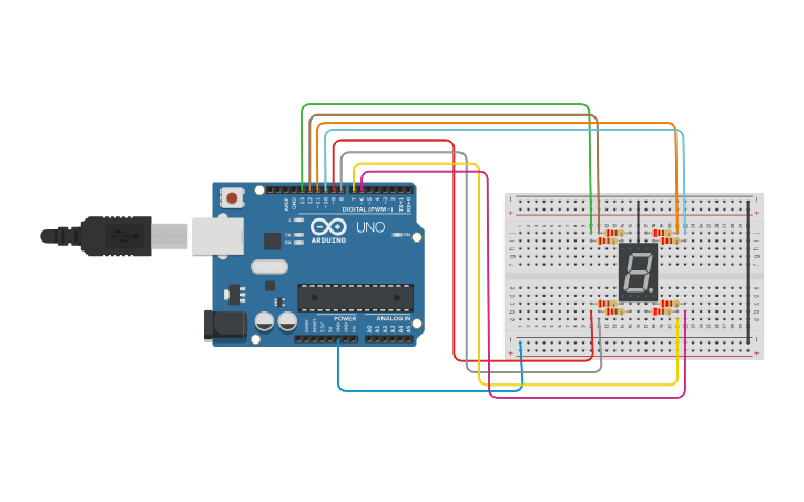 Circuit design Display de 7 Segmentos - Tinkercad