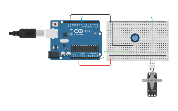 Circuit design servo motor y pot con switch - Tinkercad