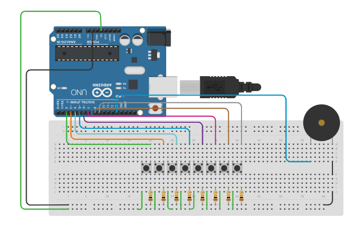 Pinano Arduino Circuit design How To Make Arduino Piano With Buzzer - Tinkercad