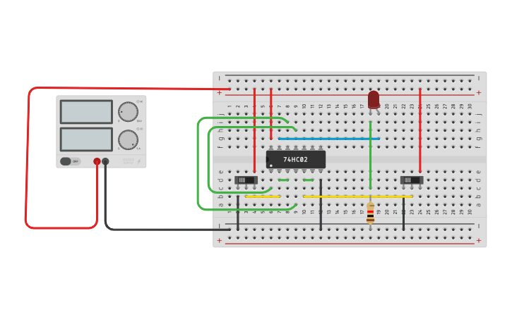 Circuit design AND using NOR - Tinkercad