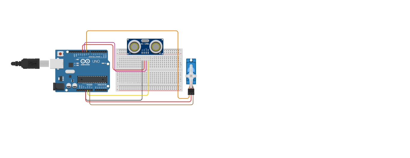 Circuit design Ultrasonic sensor with servo - Tinkercad
