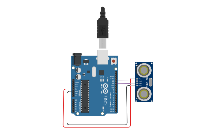 Sensor Measure Distance Object Circuit design Measure Distance between object and sensor - Tinkercad