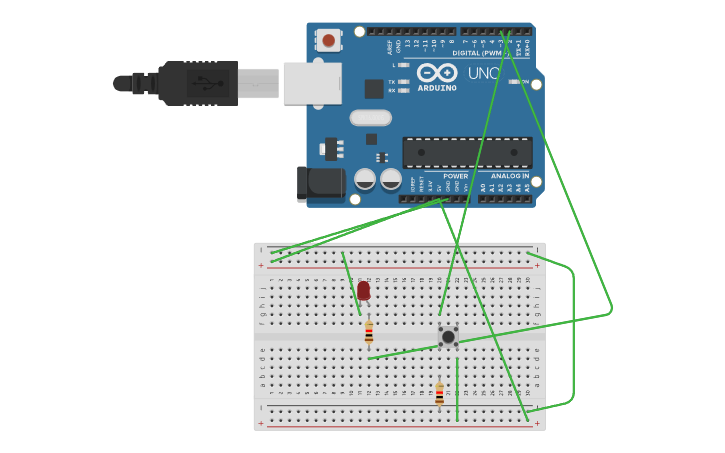 Circuit design LED Light Control Using Push Button - Tinkercad