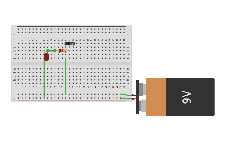Circuit design glowing of LED using slideswitch - Tinkercad