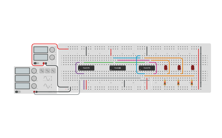 Circuit design 3-bit Synchronous Up Counter - Tinkercad