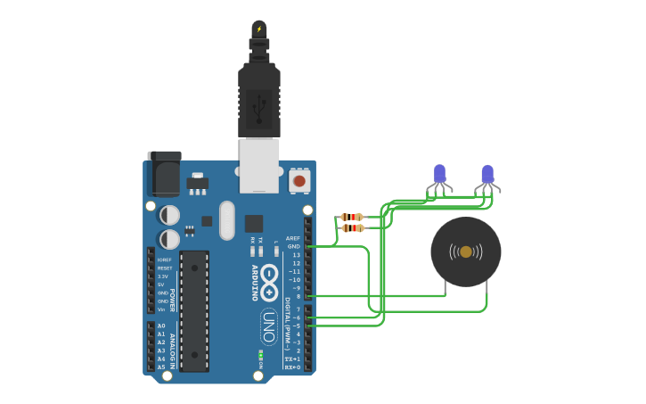 Circuit design Arduino Police Siren With LED Lights - Tinkercad