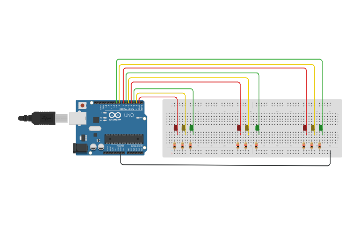 Circuit design 3-Way Traffic Light - Tinkercad