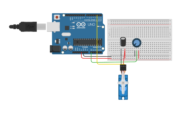 Circuit design Servo with potentiometer - Tinkercad