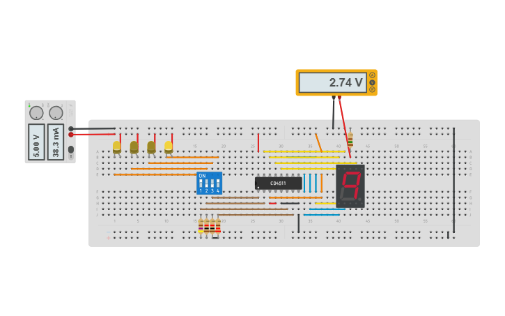 Circuit design 4511-decoder - Tinkercad