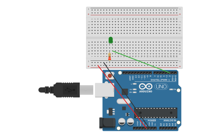 Circuit design simulacion del encendido y apagado de un led - Tinkercad