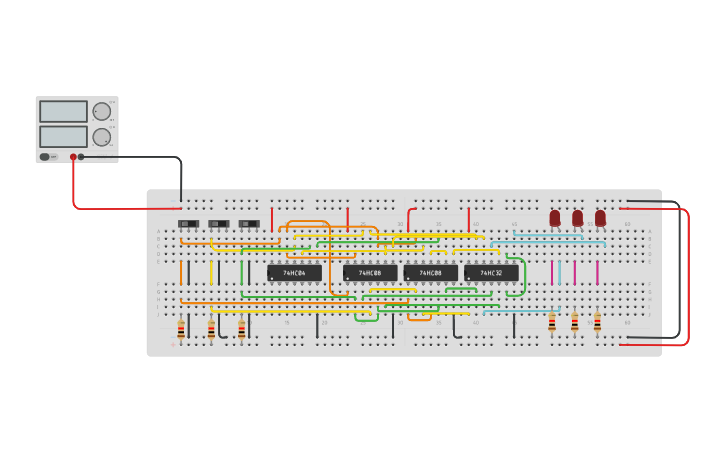 Circuit design Combinational Circuit (3 Inputs, Three Outputs) - Tinkercad