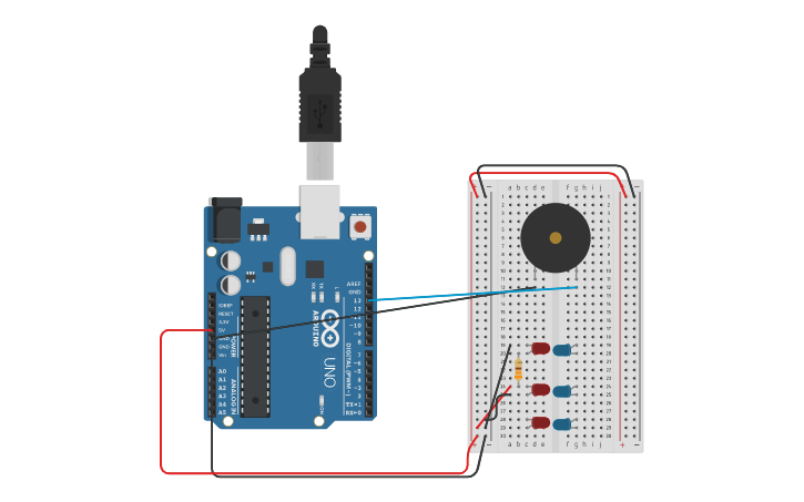 Circuit design flashing lights - Tinkercad