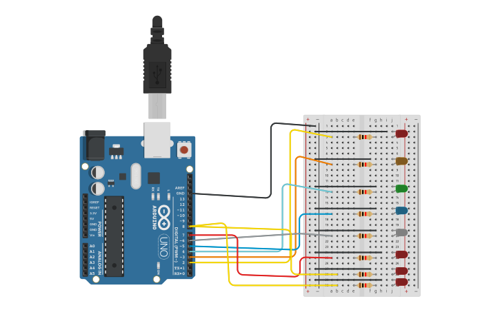 Arduino Led Cad Circuit design leds con Arduino 1 - Tinkercad