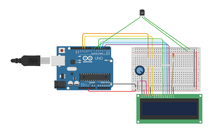Circuit design use of temperature and humidity sensor - Tinkercad
