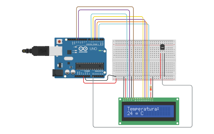 Circuit design Sensor de Temperatura con pantalla LCD - Tinkercad