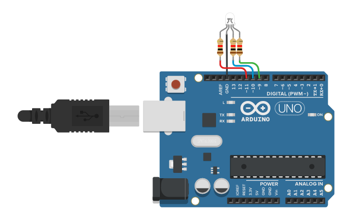 Circuit design RGB LED - Tinkercad