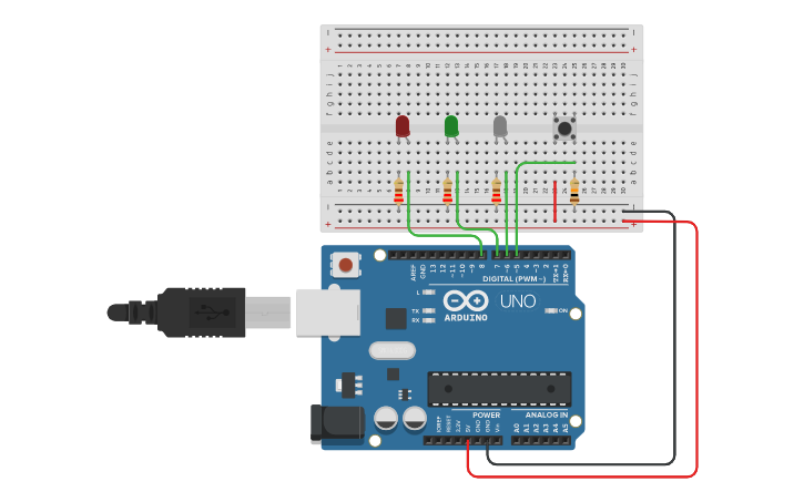 Circuit design 3 Adding Switch to Flashing Lights - Tinkercad