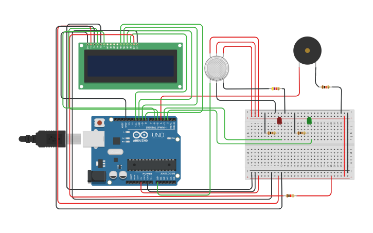 Circuit design Gas detection System using arduino - Tinkercad