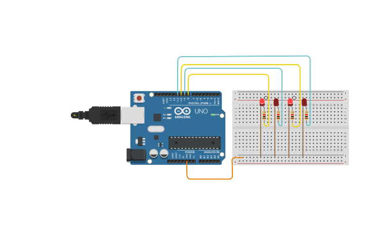 Circuit design TO BLINK ODD AND EVEN LED'S - Tinkercad